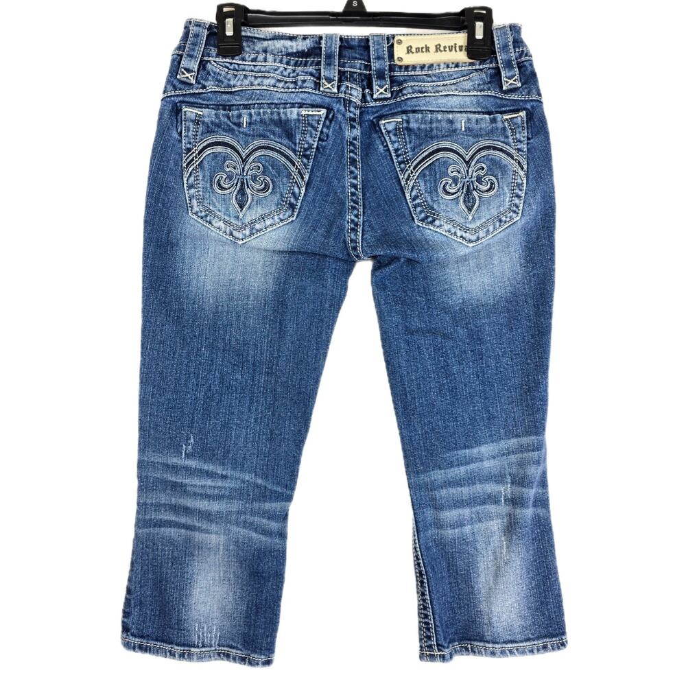Rock Revival Women's Denim Adele Capris Cropped‎ Jeans 28 Embroidered Pockets